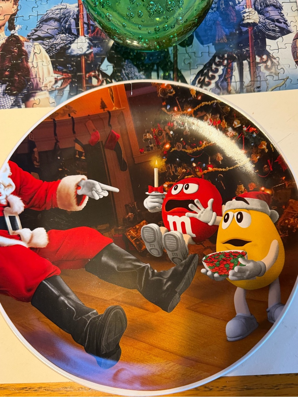M&M'S Red & Yellow Holiday Plate with Santa Scene